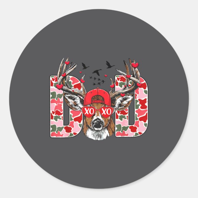 Valentine Dad Camo Deer Buck Hunting Matching Vale Classic Round Sticker (Front)