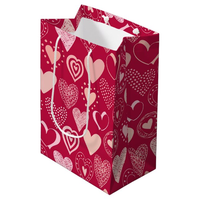 Valentine dark pink sweet hearts  medium gift bag (Front Angled)