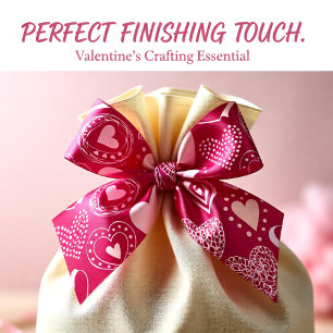 Valentine dark pink sweet hearts  satin ribbon