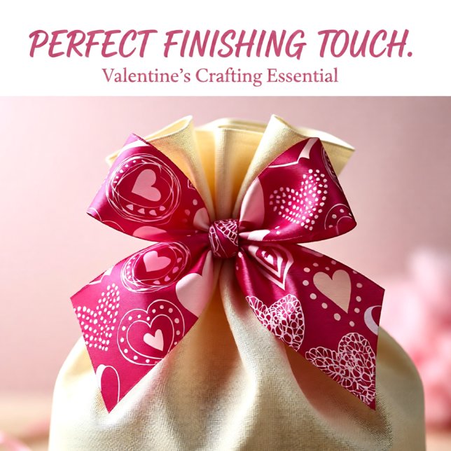 Valentine dark pink sweet hearts  satin ribbon (Romantic Red Valentine Heart Pattern Satin Ribbon)