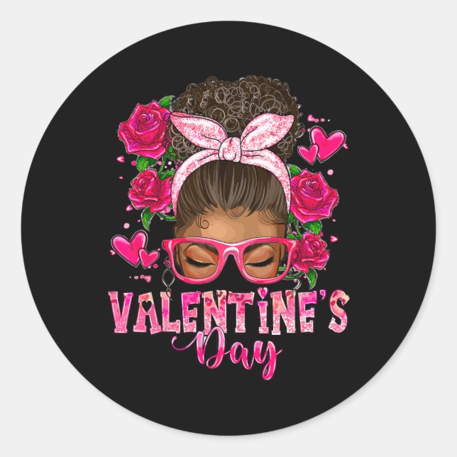 Valentine Day African American Valentines Tee For  Classic Round Sticker (Front)