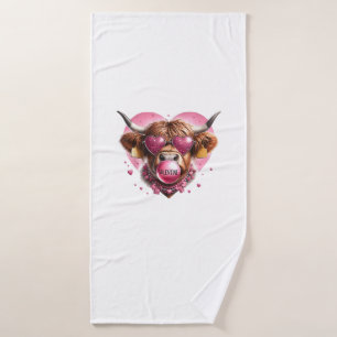 Valentine Day Animal Highland Cow Bubble Gum Farm Bath Towel