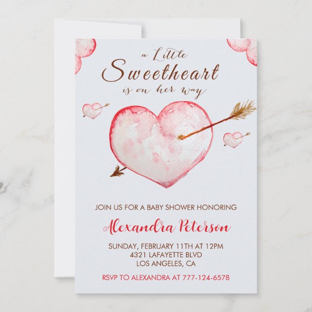 Valentine day baby shower invitation heart arrow (Front)