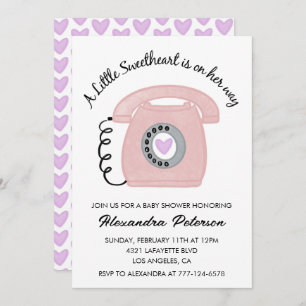 Valentine day baby shower invitation pink phone