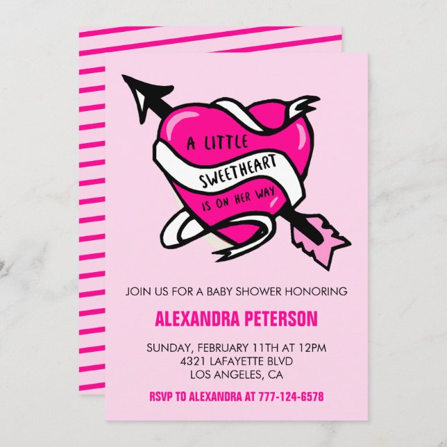 Valentine day baby shower Pink heart arrow  Invitation (Front/Back)