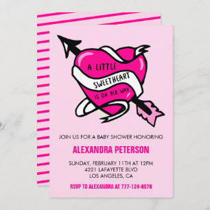 Valentine day baby shower Pink heart arrow Invitation