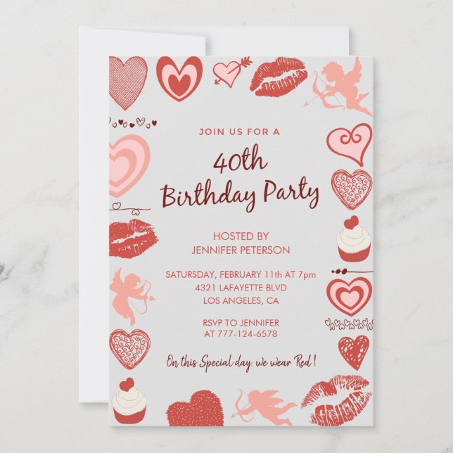 Valentine day birthday 40th Grey Cute angel Invitation (Front)