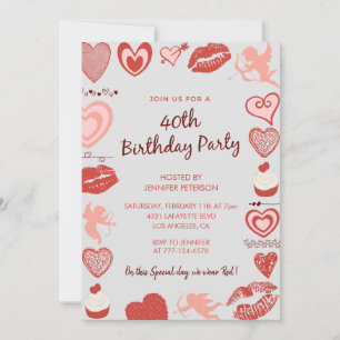 Valentine day birthday 40th Grey Cute angel Invitation