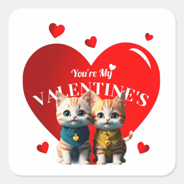 Valentine day cat couple  square sticker (Front)
