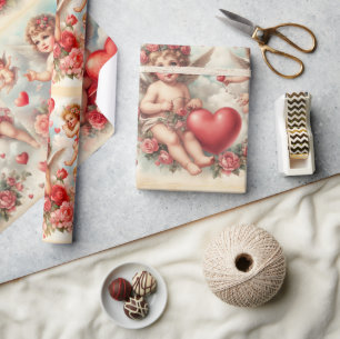Valentine' Day Cherub Pattern Wrapping Paper
