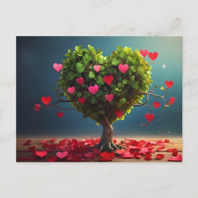 Valentine day design, Heart on trees Postcard (Front)