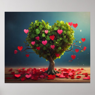 Valentine day design, Heart on trees Poster