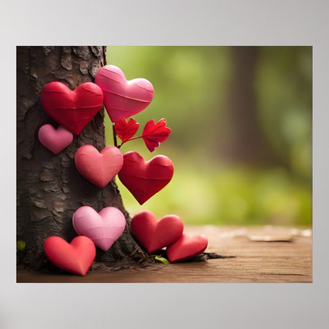 Valentine day design, Heart on trees Poster (Front)