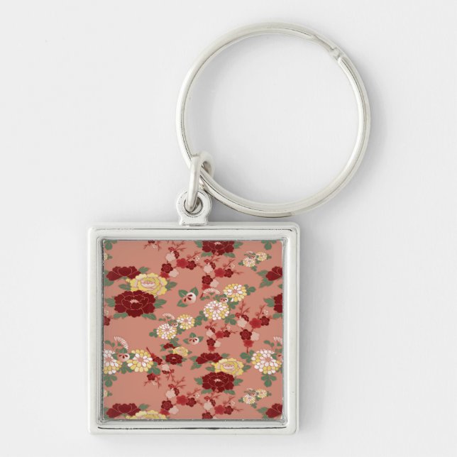 valentine day flower pattern key ring (Front)