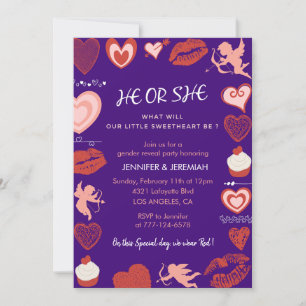 Valentine day gender reveal invitation he or she
