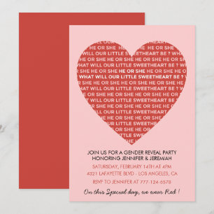 Valentine day gender reveal valentines pink red invitation