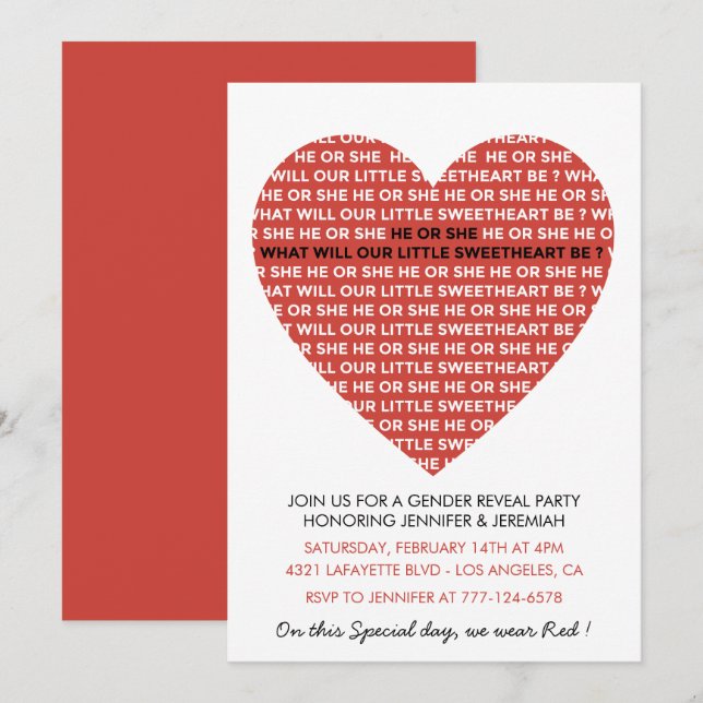 Valentine day gender reveal valentines white red invitation (Front/Back)
