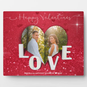 Valentine Day Heart Photo Red Glitter Photo Plaque