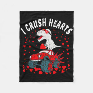 Valentine Day Monster Truck Dinosaur I Crush Heart Fleece Blanket