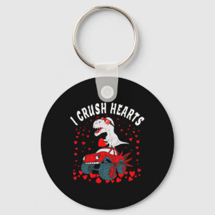 Valentine Day Monster Truck Dinosaur I Crush Heart Key Ring