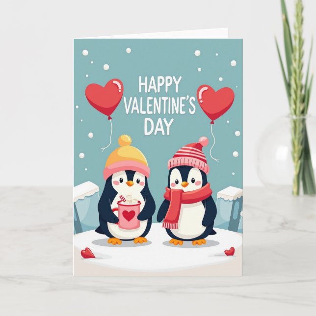 Valentine Day Penguin Love Card (Front)