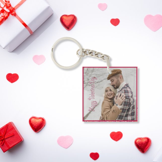 Valentine Day Personalized Photo  Key Ring (Modern Pink Valentine's Day Personalized Photo Keychain)