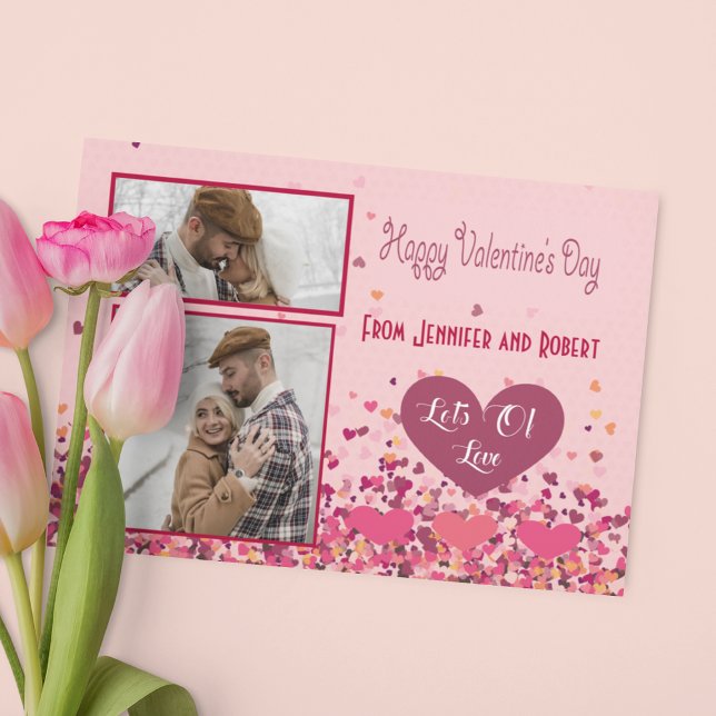 Valentine Day Personalized Photo Pink Hearts Card (Valentine Day Personalized Photo Pink Hearts Card)