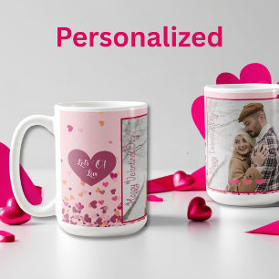 Valentine Day Personalized Photo Pink Hearts Coffee Mug
