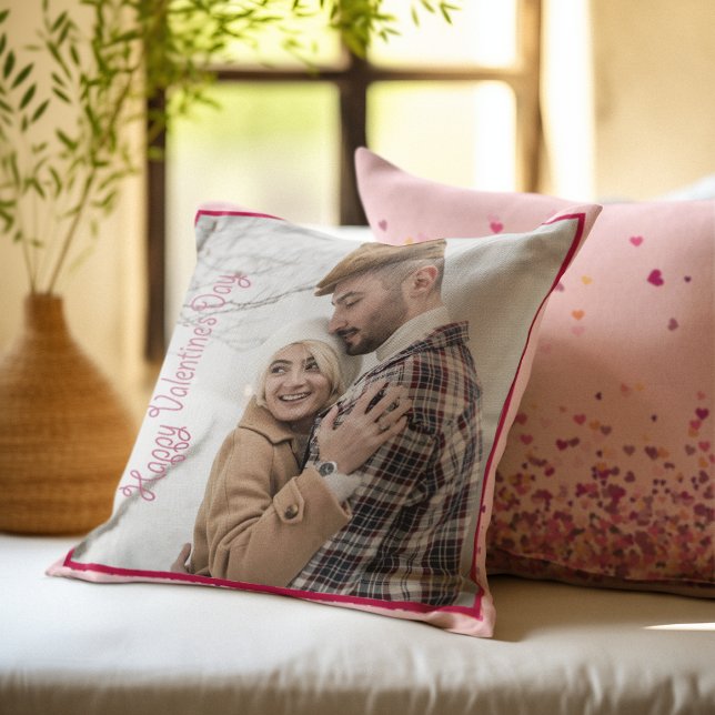 Valentine Day Personalized Photo Pink Hearts Cushion (Valentine Day Personalized Photo Pink Hearts Cushion)