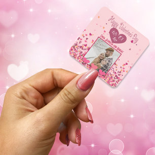 Valentine Day Personalized Photo Pink Hearts cute Square Sticker