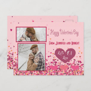 Valentine Day Personalized Photo Pink Hearts Postcard