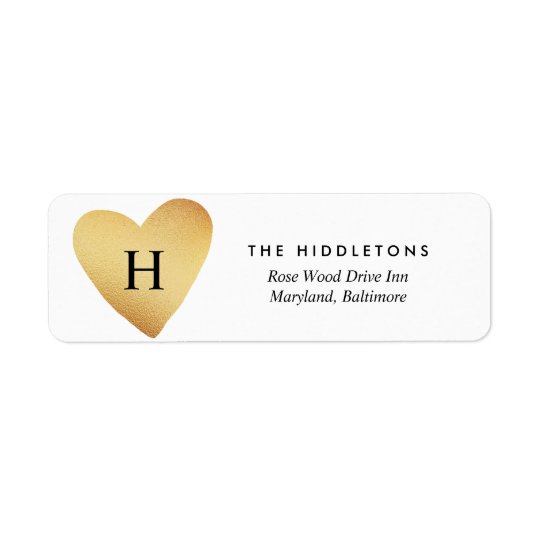 Valentine Day Photo Faux Gold Foil Heart Monogram Return Address Label