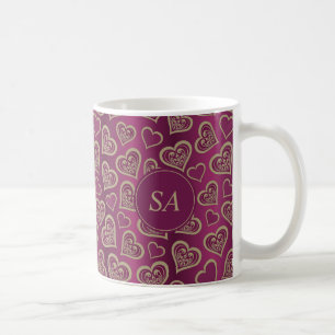 Valentine Day Purple n Brown Hearts Coffee Mug