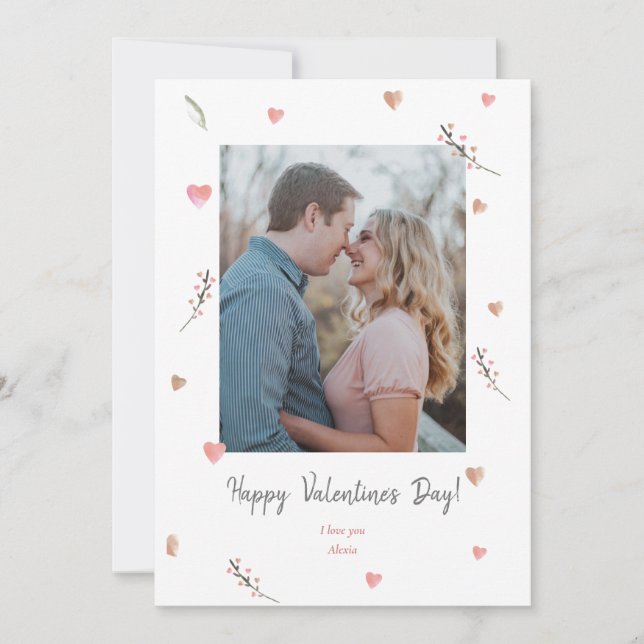 Valentine Day Watercolor Hearts Pastel Blush Love Holiday Card (Front)
