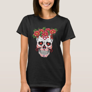 Valentine Dia De Los Muertos Flowers Valentines Da T-Shirt