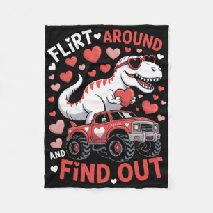 Valentine Dinosaur Monster Truck Flirt Around And Fleece Blanket