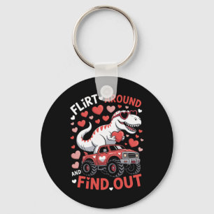 Valentine Dinosaur Monster Truck Flirt Around And Key Ring