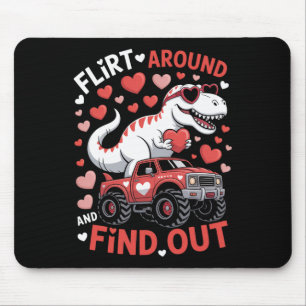 Valentine Dinosaur Monster Truck Flirt Around And Mouse Mat