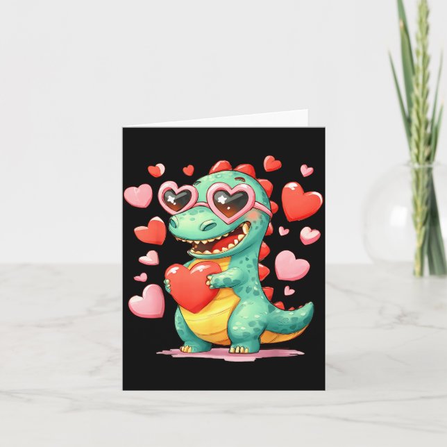 Valentine Dinosaur Trex Holding Heart Girl Sunl Bo Card (Front)