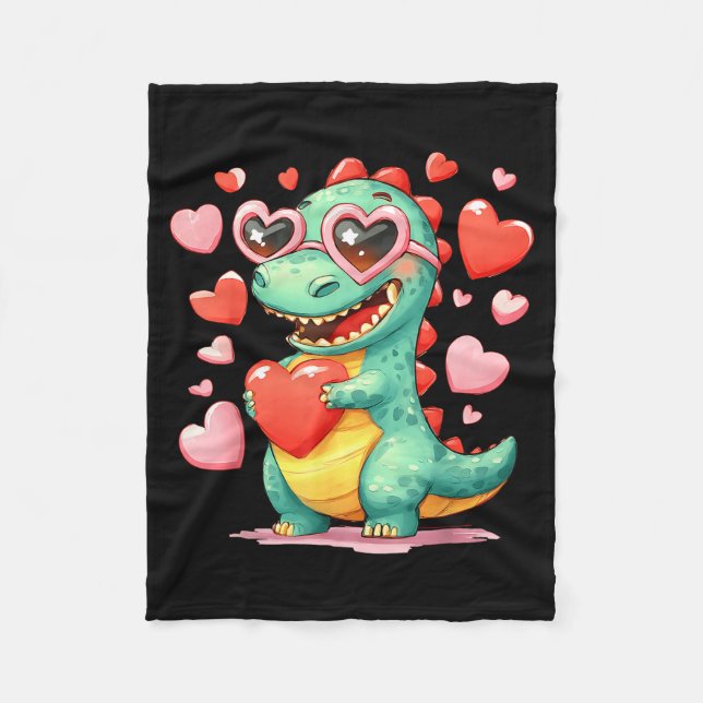 Valentine Dinosaur Trex Holding Heart Girl Sunl Bo Fleece Blanket (Front)
