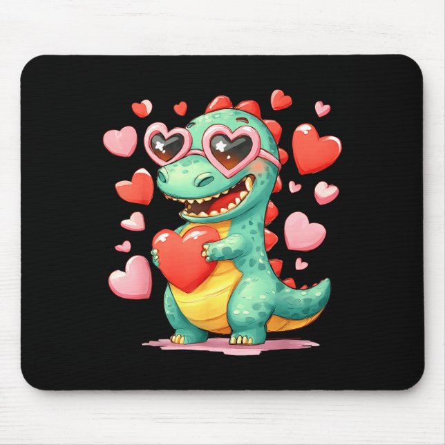 Valentine Dinosaur Trex Holding Heart Girl Sunl Bo Mouse Mat (Front)