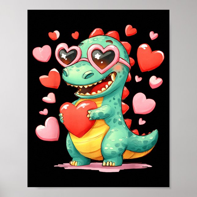 Valentine Dinosaur Trex Holding Heart Girl Sunl Bo Poster (Front)