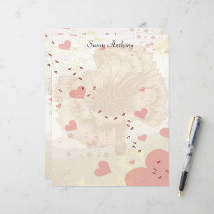 Valentine Distressed Floral Pink Hearts Stationary