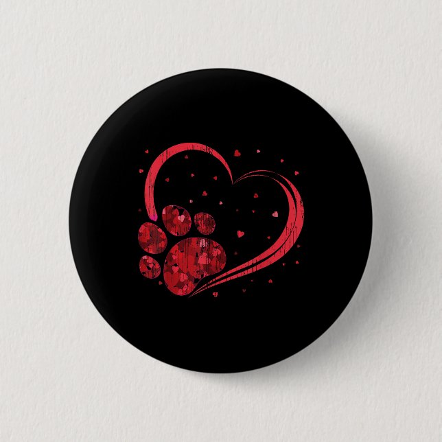 Valentine Dog &amp; Cat Paw Shirt Valentines Day C 6 Cm Round Badge (Front)