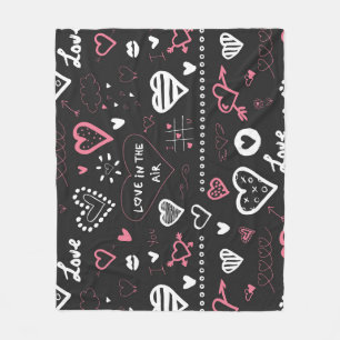 Valentine Doodle Heart Vintage Fleece Blanket