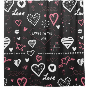 Valentine Doodle Heart Vintage Shower Curtain