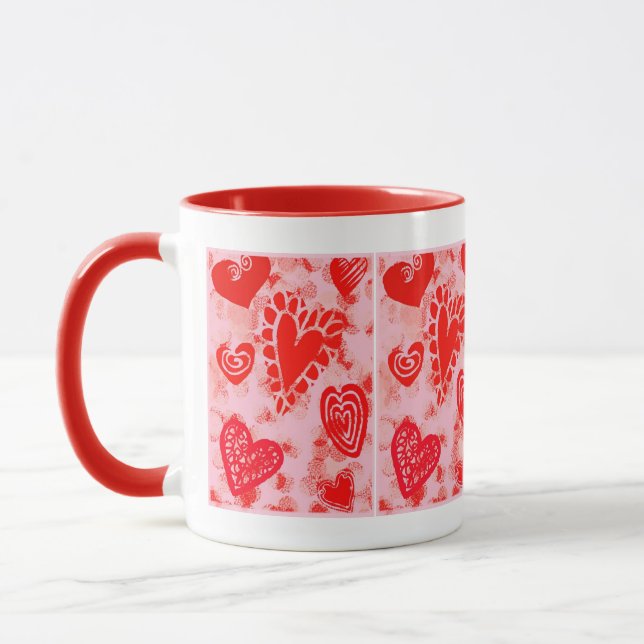 Valentine Doodle Hearts- Beverage Mug (Left)