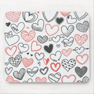 Valentine doodle hearts red and black hipster mouse mat