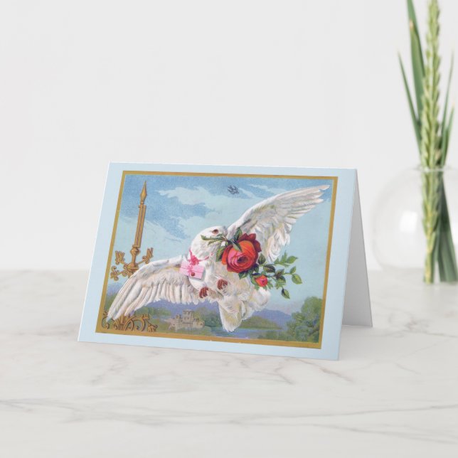 Valentine Dove with Red Rose Holiday Card (Front)