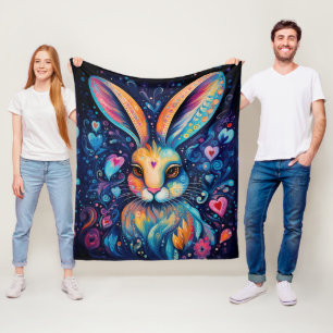 Valentine Dream Hearts: Rainbow Doodle Bunny Fleece Blanket